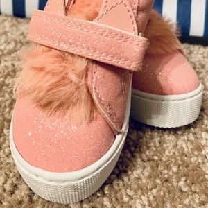 Girls Pink sparkle cat ear sneakers